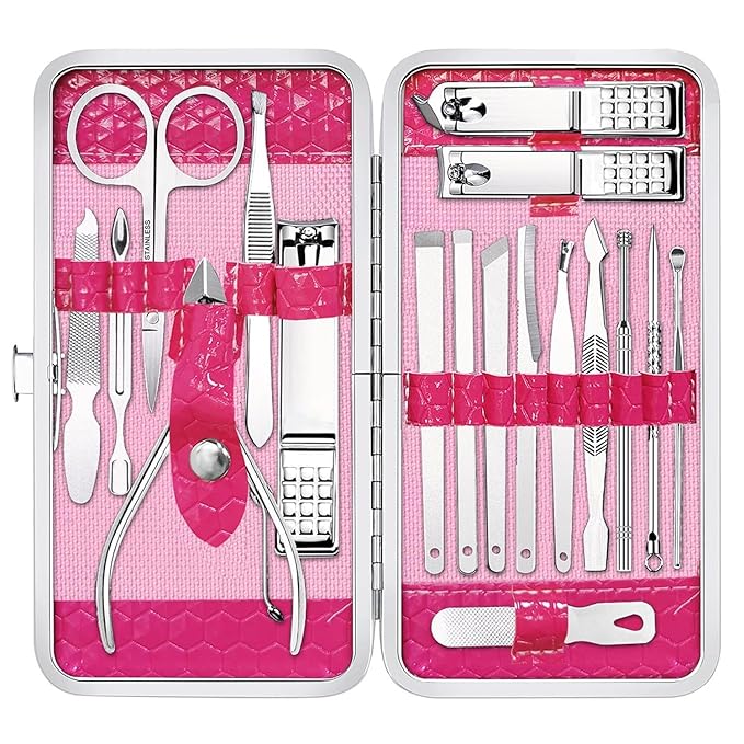 Yougai Manicure Set Professional Nail Clippers Set, 18Pcs Manicure Kit Stainless Steel Nail Kit for Women, Pedicure Set Nail Grooming Kit with Travel Case