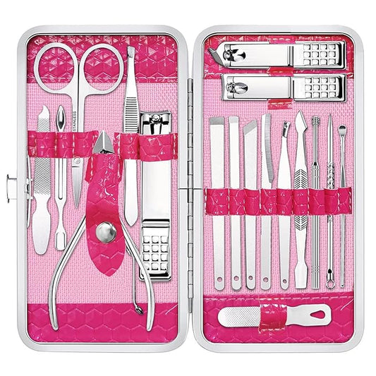 Yougai Manicure Set Professional Nail Clippers Set, 18Pcs Manicure Kit Stainless Steel Nail Kit for Women, Pedicure Set Nail Grooming Kit with Travel Case
