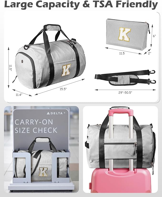 Birthday Gift for Daughter, Girls Travel Duffle Bag, Kids Initial Overnight Bags with Shoe Compartment, Monogram Weekender Bag with Makeup Pouch, Ballet Recital Gifts for Niece (Letter A)