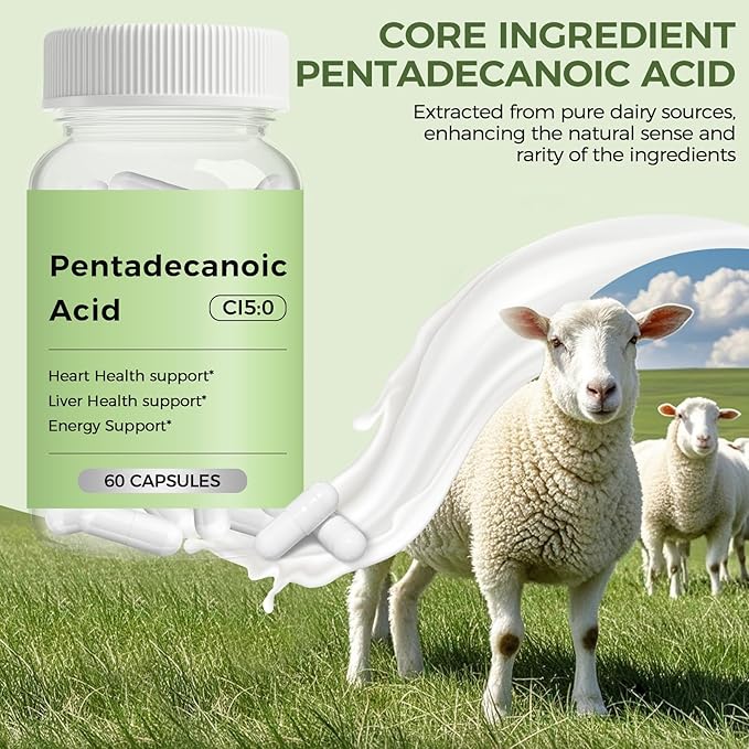 Pentadecanoic Acid, C15:0 Supplement, High Altitude Sheep Milk Sourced, 60 Capsules
