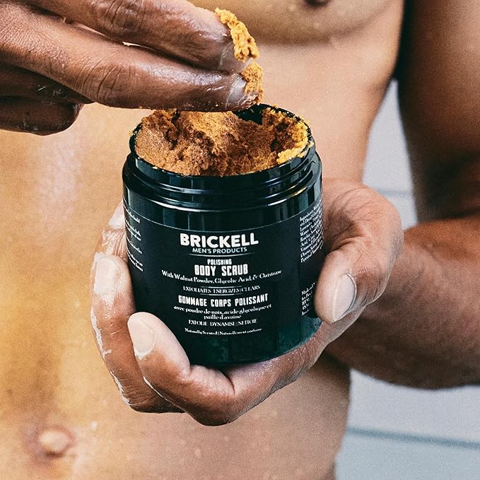 Brickell Men's Polishing Body Scrub for Men, Natural and Organic Body Exfoliator to Remove Dirt, Prevent Blemishes, and Brighten Skin (8 ounce)
