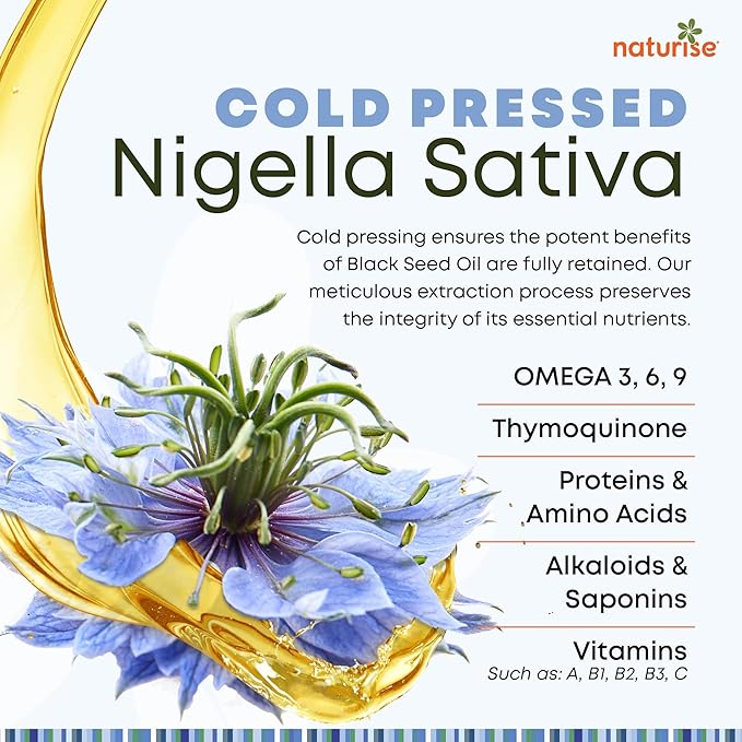 Organic Black Seed Oil (Nigella Sativa, Cumin Seed) Cold Pressed Non-GMO, 8 oz Glass Bottle Source of Essential Fatty Acids, Omega 3 6 9'
