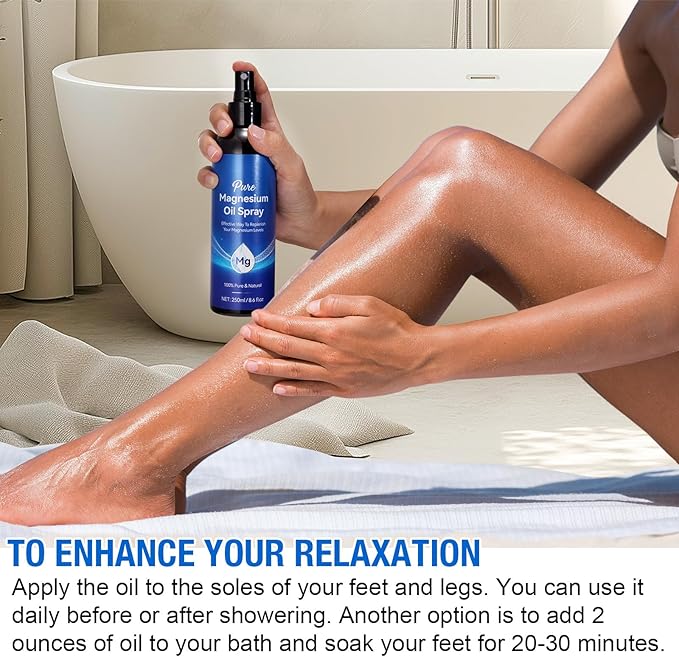 Magnesium Oil Spray 8.6Fl Oz, 2Pack Pure Magnesium Spray for Feet, Body and Skin, Topical Mg Oil, Easy to Absorb