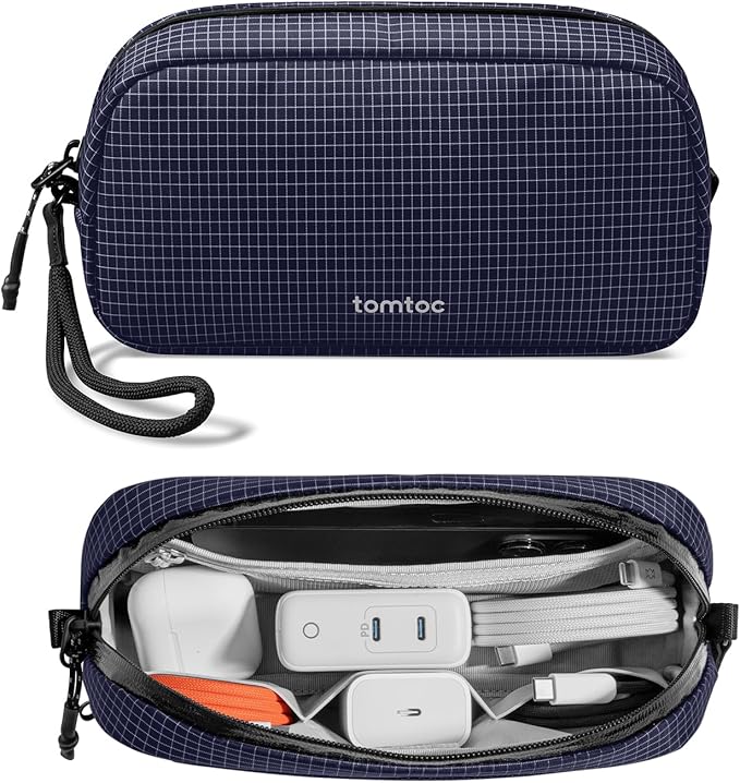 tomtoc Electronics Organizer Travel Case Performance, Water Resistant Bag Cable Tech Pouch Accessories, Carry Storage for Cord, Phone, Cables, Airpods, USB Flash Drive, Daily Items