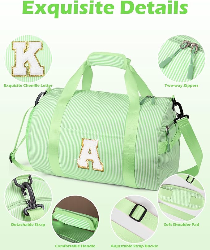 Birthday Gift for Her, Girls Travel Duffle Bag, Kids Initial Overnight Bags with Shoe Compartment, Personalized Weekend Bag with Makeup Pouch, Dorm Room Essentials (Letter R)