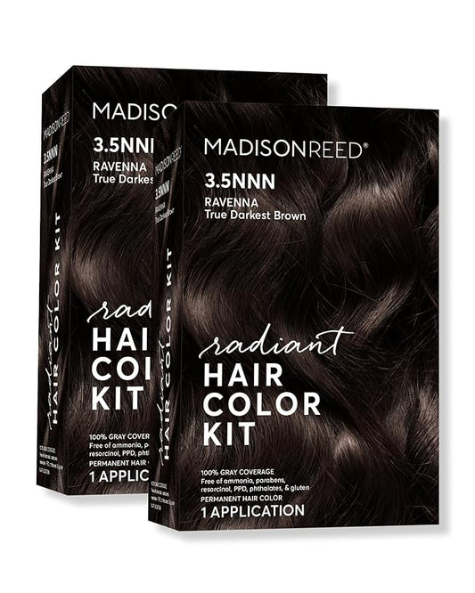 Madison Reed Radiant Hair Color Kit | 3.5NNN Darkest Brown-Black (Ravenna Brown) 100% Maximum Gray Hair Coverage | Permanent Hair Dye for Resistant Grays | PPD-Free & Ammonia-Free |2 Pack