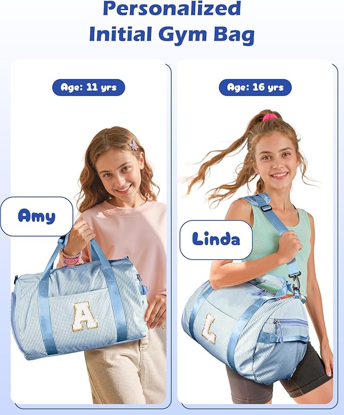 Gifts for 3 4 5 6 7 8 9 Year Old Girl, Girls Travel Duffle Bag, Kids Initial Overnight Bags with Shoe Compartment, Customized Weekender Bag with Makeup Pouch, Cute Birthday Gift (Letter M)