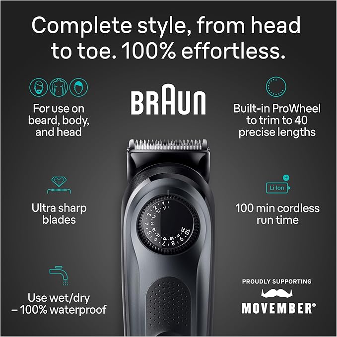 Braun All-in-One Style Kit Series 5 5480, 8-in-1 Trimmer for Men with Beard Trimmer, Body Trimmer for Manscaping, Hair Clippers & More, Ultra-Sharp Blade, 40 Length Settings, Waterproof