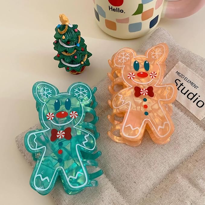 Glitter Gingerbread Man Hair Clips - Christmas Cute Reindeer Hair Claw Clips Winter Holiday Strong Grip Clips for Thick/Thin Christmas Large Acrylic Hair Hairpin Accessories for Festival Decor