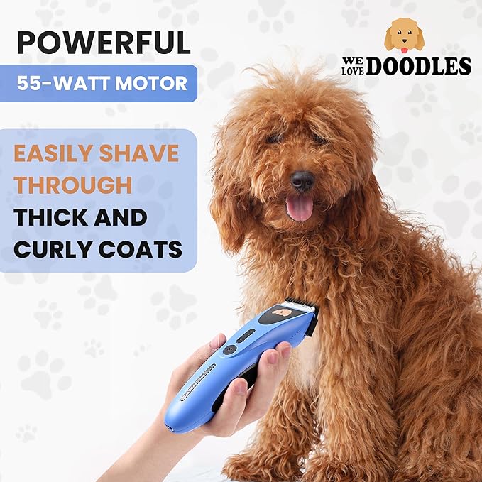 We Love Doodles Dog Clippers for Thick Coats - Powerful and Ultra Quiet Dog Trimmer for Grooming, Cordless Hair Trimmer, 8 Detachable Blades Pet Clippers, Easy to Use Clippers