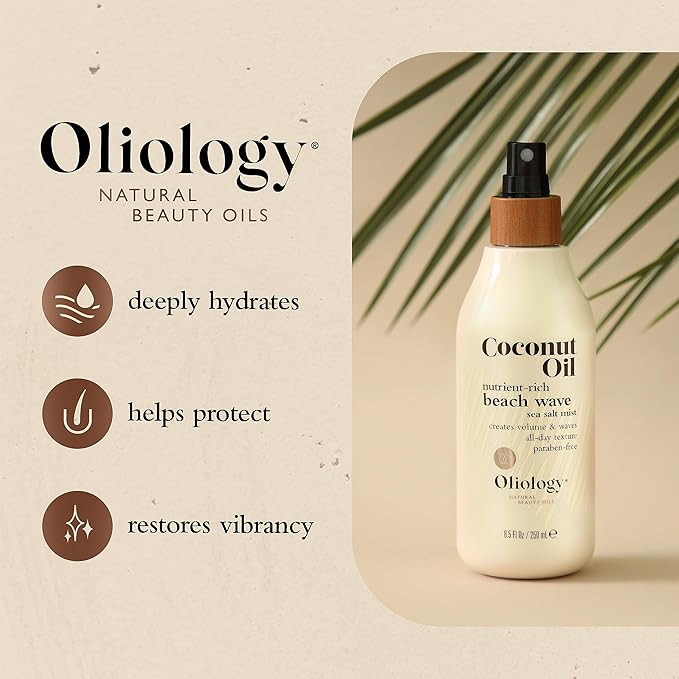 Oliology Coconut Oil Beach Wave Sea Salt Mist Spray - Creates Volume and Tousled Waves, Texture and Style that Lasts All Day (8 Oz)