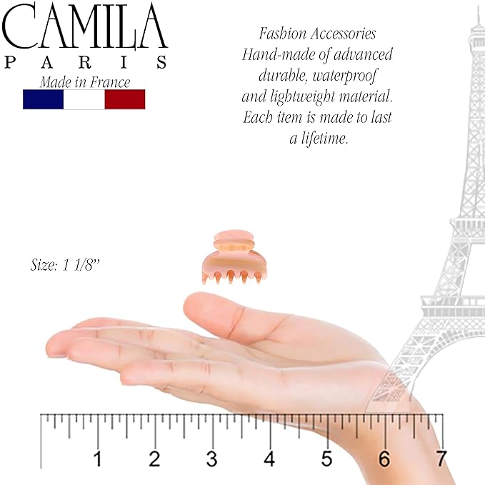 Camila Paris CP3070 French Hair Clip for Women, Handmade, Pink, Small, Girls Hair Claw Clips Jaw, Durable Styling Hair Accessories for Women, Strong Hold No Slip Grip, Made in France
