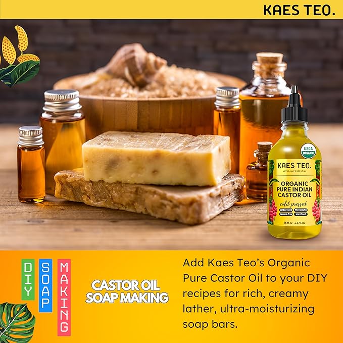 Cold Pressed Organic Castor Oil Hexane Free - 16 Fl Oz - 100% Pure, Natural - Premium Grade Carrier Oil for Hair Growth, Eyelashes and Eyebrows, Skin, Nails, Face & More, Castor Oil Packs