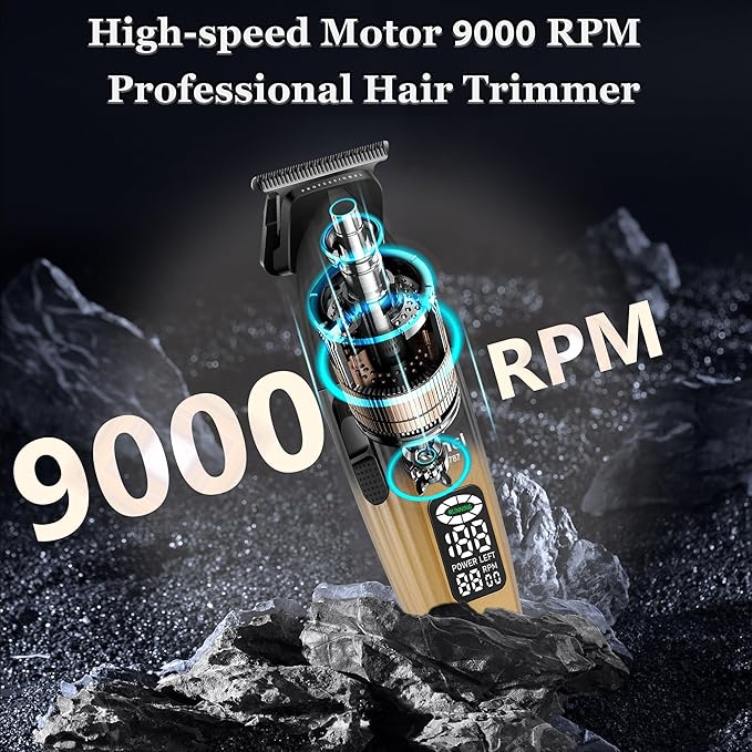 KEMEI 1787 Beard Trimmer for Men, Cordless Hair Trimmer with LED Display, 9000 RPM Hair Clippers for Barber with 2000 mAh Battery, DLC Coated T-Blade