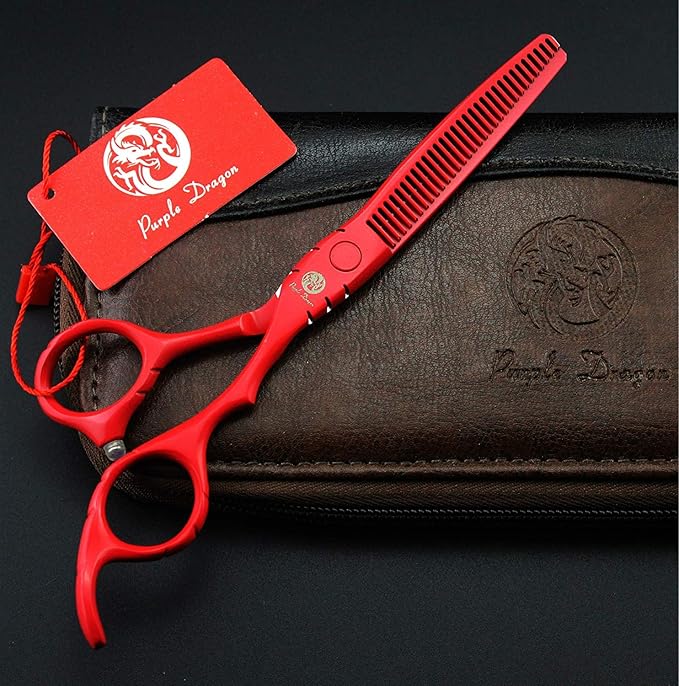Purple Dragon Professional Japan 440C Hair Salon Cutting Shear and Barber Thinning Scissor Hairdressing Shear Set with Bag