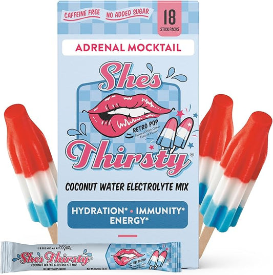 Legendairy Milk She’s Thirsty – Retro Pop, Hydration Packets | Cortisol Supplement for Stress Relief & Adrenal Support | Coconut Water Electrolytes Powder, No Sugar Added 18 ct