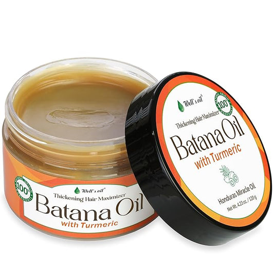 Well's Oil Pure Batana Oil with Turmeric Extract | 100% Natural & Unrefined | Cold-Pressed in Honduras | Nourishes & Conditions Hair | Suitable for All Hair Types (4.23 oz / 119 g)