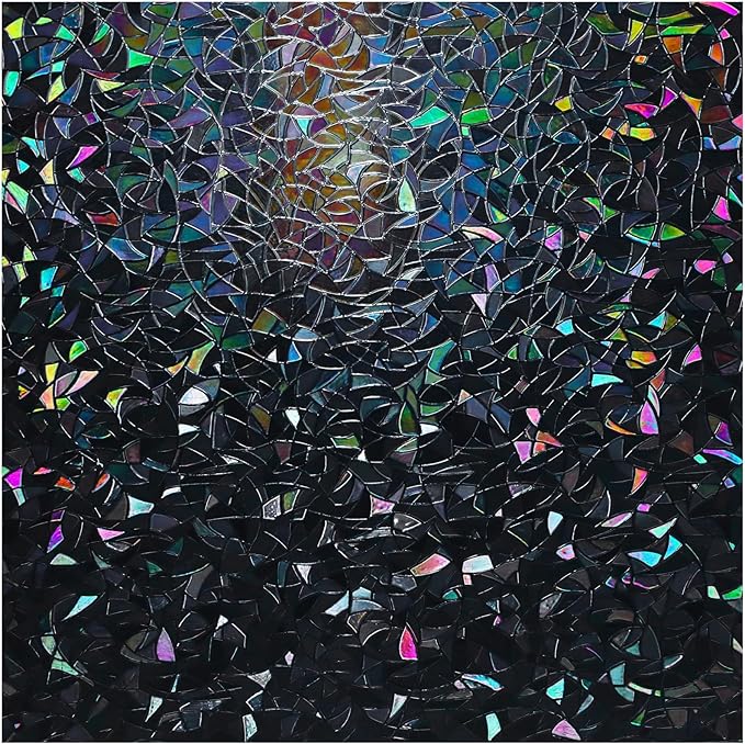 rabbitgoo Window Privacy Film Rainbow Film Decorative Window Sticker, 3D Static Stained Glass Cling Tint for Room Darkening Day Sleep, Black, 29.5 x 157.4 inches