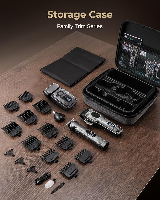 Hair Clippers & Trimmers Set for Men Professional, Waterproof Electric Razor Foil Shaver for Men Face Beard, Cordless for Hair Cutting, 4-Speed Setting, LED Battery Display, Barber or Home Use