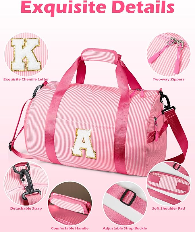 Birthday Gift for Granddaughter, Girls Travel Duffle Bag, Kids Initial Overnight Bags with Shoe Compartment, Personalized Weekend Bag with Makeup Pouch, Gifts for Teenage Girl (Letter I)