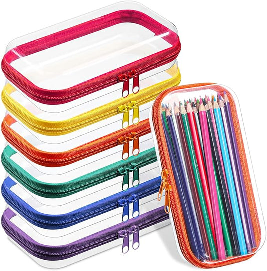 Sanwuta 6 Pcs Clear Hard Zipper Case Hard Plastic Zipper Pouches Makeup Bag Pencil Pouches Transparent Cases for Snacks Plastic Storage Organizer Box for Travel