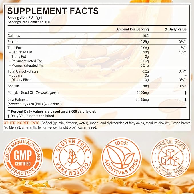 Pumpkin Seed Oil Capsules, 2 in 1 Pumpkin Seed Extract 300 Softgels,Supports for Hair Growth