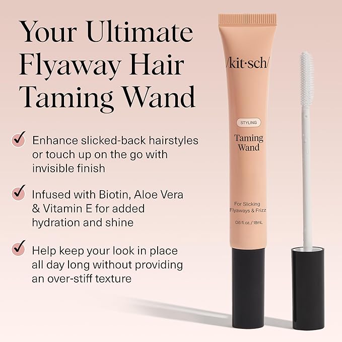 Kitsch Fly Away Stick for Hair - Taming Wand with Biotin, Aloe & Vitamin E - Clear Serum-Like Gel Hair Mascara for Flyaways & Baby Hairs - Lightweight Hair & Multi-Use Hair Stick - 18ml