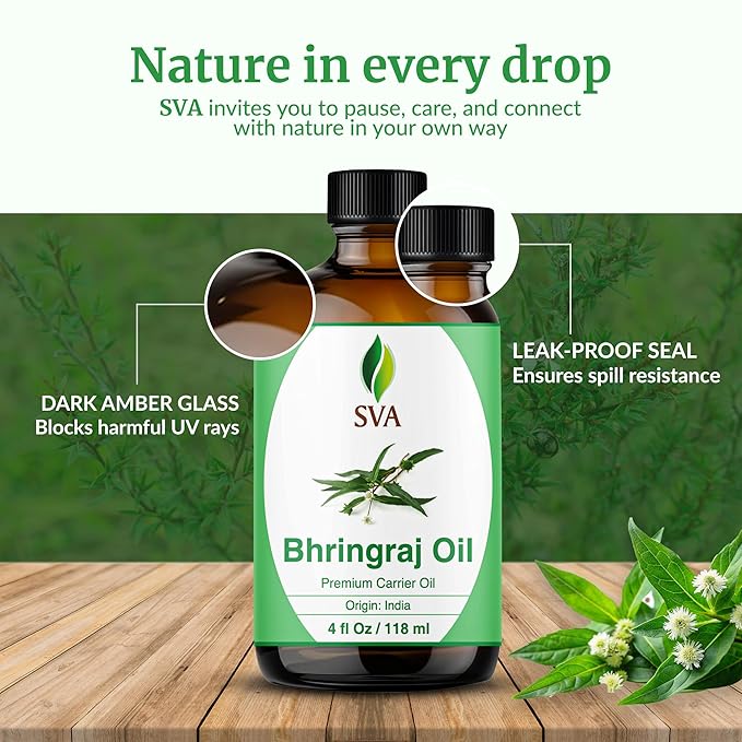 SVA Bhringraj Premium Carrier Oil 4oz (118ml) With Dropper for Hair Oiling, Scalp Massage & Skin Care
