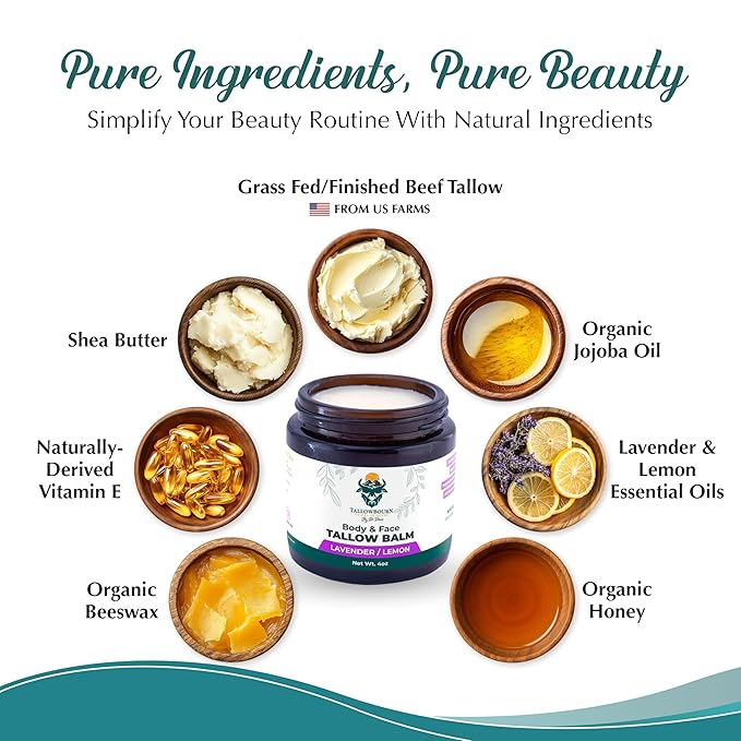 Dr. Dave's Primal Essence Grass Fed Beef Tallow Balm for Face and Body with Shea Butter, Organic Jojoba Oil, Honey, and Beeswax – Beef Tallow for Skin – Lavender and Lemon – 4 oz
