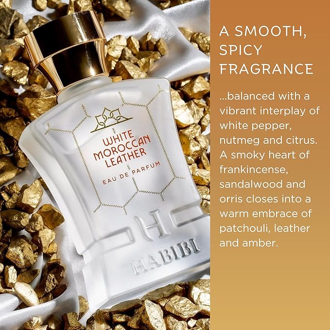 H HABIBI White Moroccan Leather Perfume for Men – 2.5 oz (75ML) Long Lasting Arabian Cologne, Spicy Woody Men Perfume, Luxury Fragrance Gift for Special Occasions
