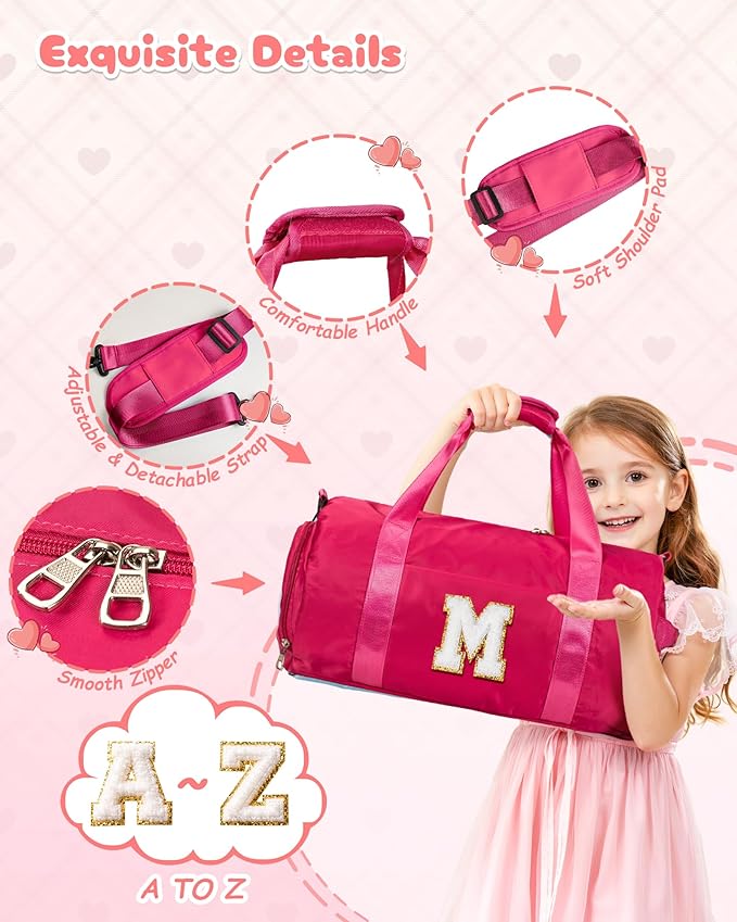 Gifts for Teenage Girl, Girls Travel Duffel Bag, Kids Initial Overnight Bags with Shoe Compartment, Customized Sport Gym Weekender Bag with Makeup Pouch, Cheer Gifts for Teens (Letter R)
