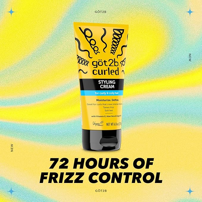 Got2B Curled Styling Cream, 6 Fl Oz, Curl Defining & Moisturizing Hair Cream for Coily & Curly Hair, Provides Frizz Control & Soft Feel for Type 3-4 Curls, Made with Vitamin E, Aloe Vera & Argan Oil