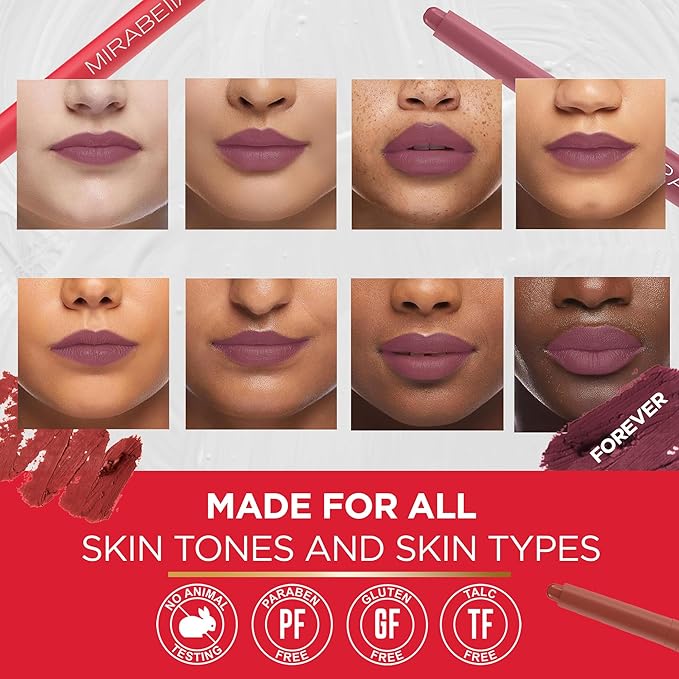 Mirabella - Velvet Matte Lip Crayon, Retractable Highly-Pigmented 2-in-1 Makeup, Long-Lasting Hydrating Lipstick Crayon + Lip Liner, Moisturizing Cream-to-Matte Lipcare Formula, Forever