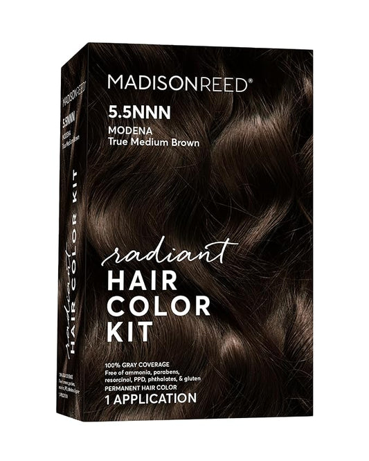 Madison Reed Radiant Hair Color Kit | 5.5NNN Dark Brown with Warm Golden Tones (Modena Brown) 100% Maximum Gray Hair Coverage | Permanent Hair Dye for Resistant Grays | PPD & Ammonia-Free | 1 Pack