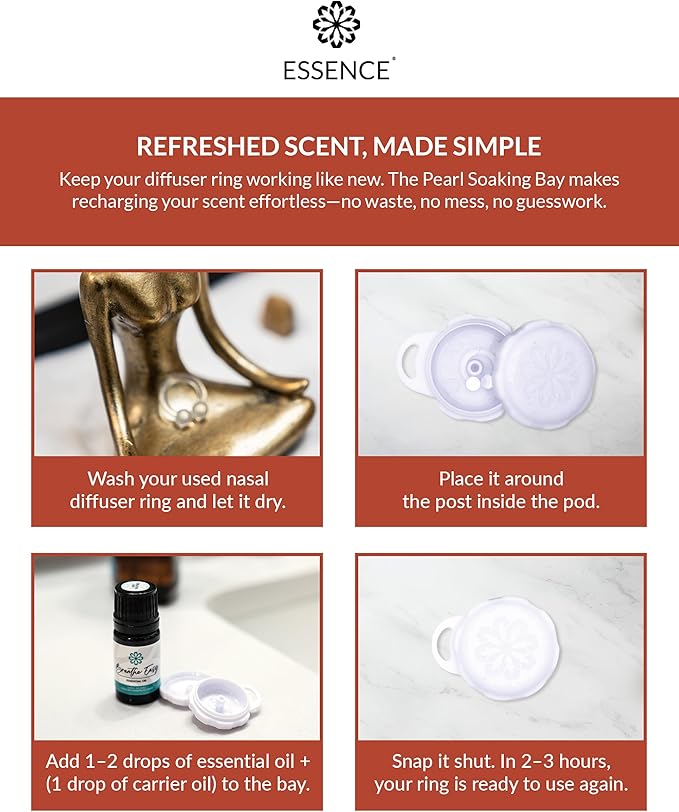 Essence Pearl Travel Case - Wearable Aromatherapy Kit with Nasal Diffuser Rings, Soaking Bay, and 5mL Essential Oil – Portable Wellness Gift Set for On‑The‑Go Self Care