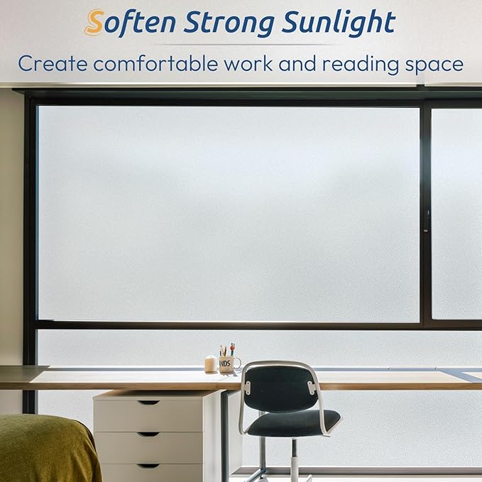 rabbitgoo Window Privacy Film, Frosted Glass Window Clings, Static Cling UV Heat Blocking Door Stickers for Home Bathroom, Removable Indoor Decal Coverings Day and Night, Pure, 23.6 x 118.1 Inches