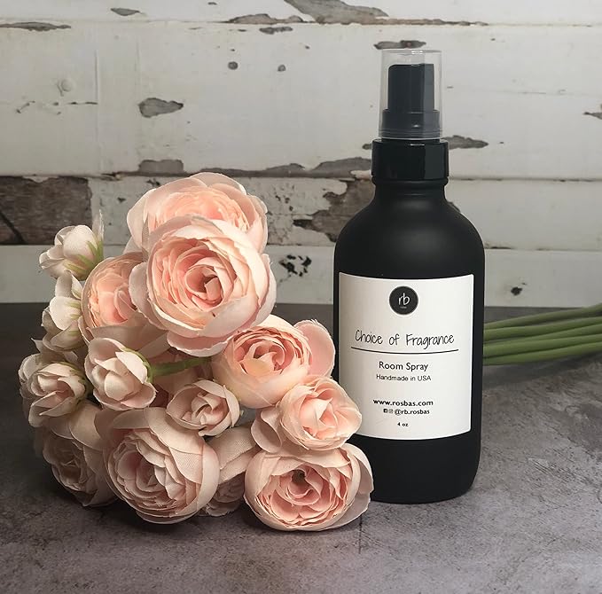 Rosbas Room Spray, Vanilla Scented, Matte Black Glass Bottle, 4 oz, Drawstring Cotton Bag, Long Lasting Scented Air Freshener, Non-Aerosol, Handmade in the USA