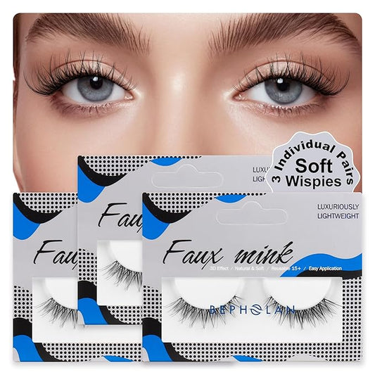 Bepholan False Eyelashes Natural Look Fake Eyelashes 3D Super Fluffy Eye Lashes Wispy Soft Band Easy to Apply 3 Pair Faux Mink Strip Lashes(M11)