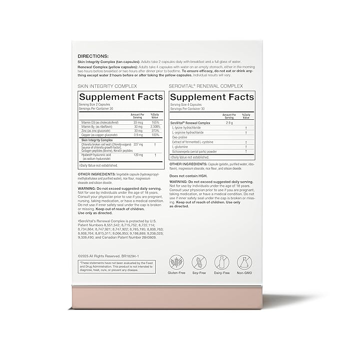 SeroVital Skin Revive Anti Aging Supplement – Dual Action Day/Night Formula with Skin Integrity & Renewal Complex for Collagen Support, Skin Hydration, Fine Line Reduction – 30-Day Supply