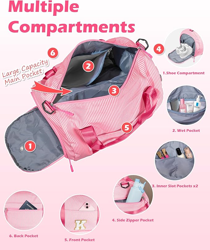 Gifts for Teen Girl, Girls Travel Duffle Bag, Kids Initial Overnight Bags with Shoe Compartment, Personalized Weekend Bag with Makeup Pouch, Girly Fashion Stuff Birthday Gift (Letter L)