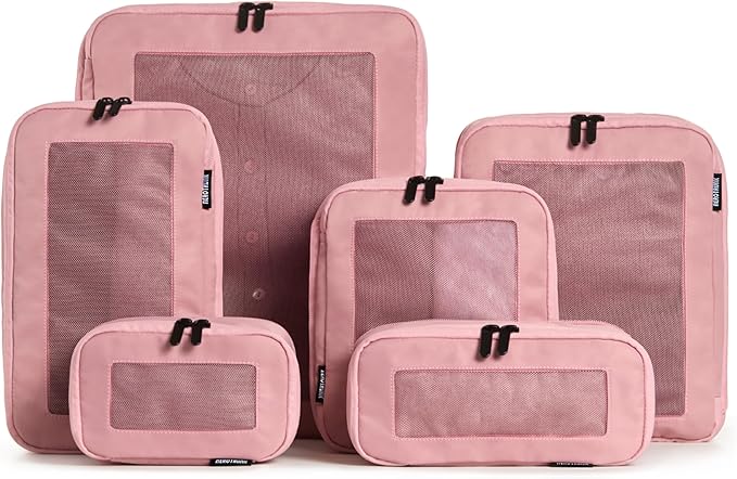 Aerotrunk Compression Packing Cubes for Travel - Luggage Organizer Bags - Double Zipper Packing Cubes for Suitcases (6-Pack, Rose)