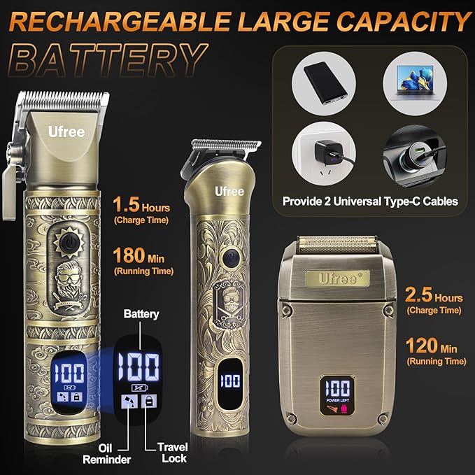 Ufree Beard Trimmer, Hair Clippers Mens Shaver Electric Razor, Hair Trimmer for Men Cordless Barber Clippers and Trimmers Set, Hair Cutting Kit for Men Grooming Gifts
