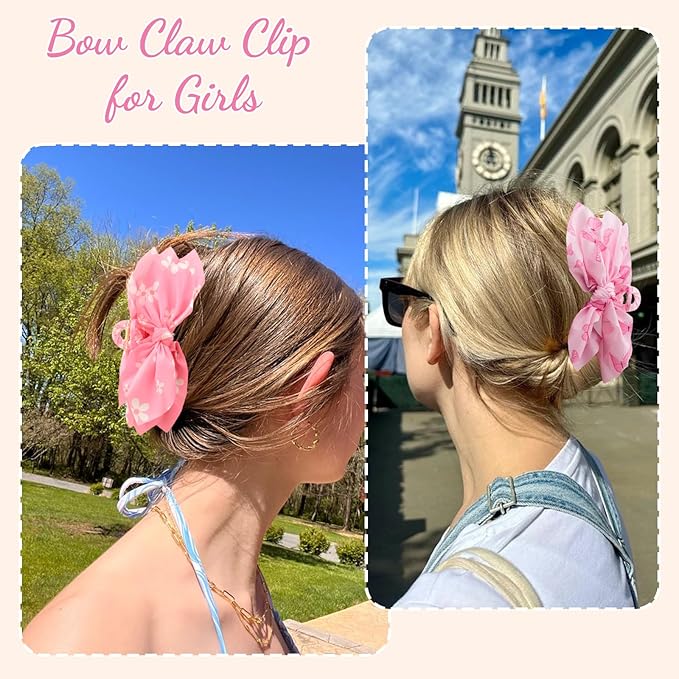 Bow Claw Clips Bow Hair Clips Pink 3PCS Big Hair Bows for Women Butterfly Styling Large Hair Clips for Thick Hair for Girls Hair Accessories for Women