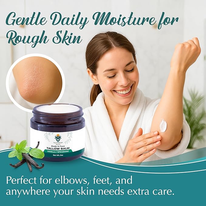 Dr. Dave's Primal Essence Grass Fed Beef Tallow Balm for Face and Body with Shea Butter, Organic Jojoba Oil, Honey, and Beeswax – Beef Tallow for Skin – Vanilla and Spearmint – 2 oz