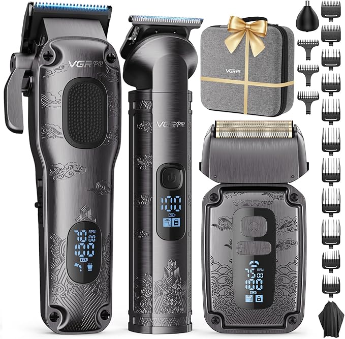 Hair Clippers & Trimmers Set for Men Professional, Waterproof Electric Razor Foil Shaver for Men Face Beard, Cordless for Hair Cutting, 4-Speed Setting, LED Battery Display, Barber or Home Use