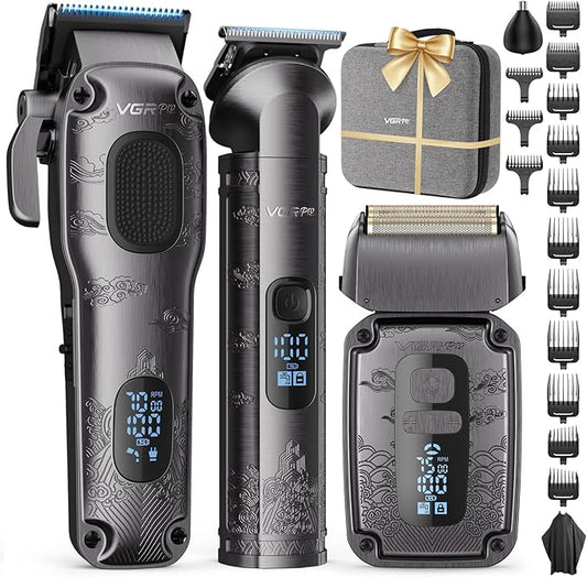 Hair Clippers & Trimmers Set for Men Professional, Waterproof Electric Razor Foil Shaver for Men Face Beard, Cordless for Hair Cutting, 4-Speed Setting, LED Battery Display, Barber or Home Use