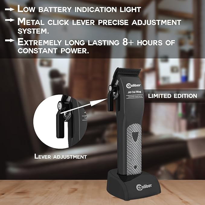 .50 Cal Limited Edition Clipper - Long Lasting 8+ Hours of Power - Ultra Low Noise Technology - Rechargeable Powerful Battery - Easy Zero Gap Cut - Hair Grooming Tool for Men (Black)