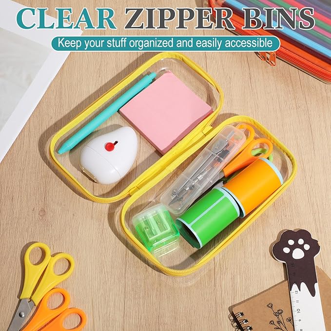 Sanwuta 6 Pcs Clear Hard Zipper Case Hard Plastic Zipper Pouches Makeup Bag Pencil Pouches Transparent Cases for Snacks Plastic Storage Organizer Box for Travel