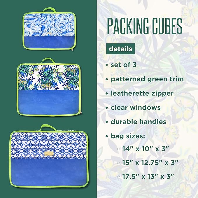 Lilly Pulitzer Packing Cubes Set of 3, Small, Medium & Large Suitcase Organizers, Travel Must Haves for Luggage, Assorted