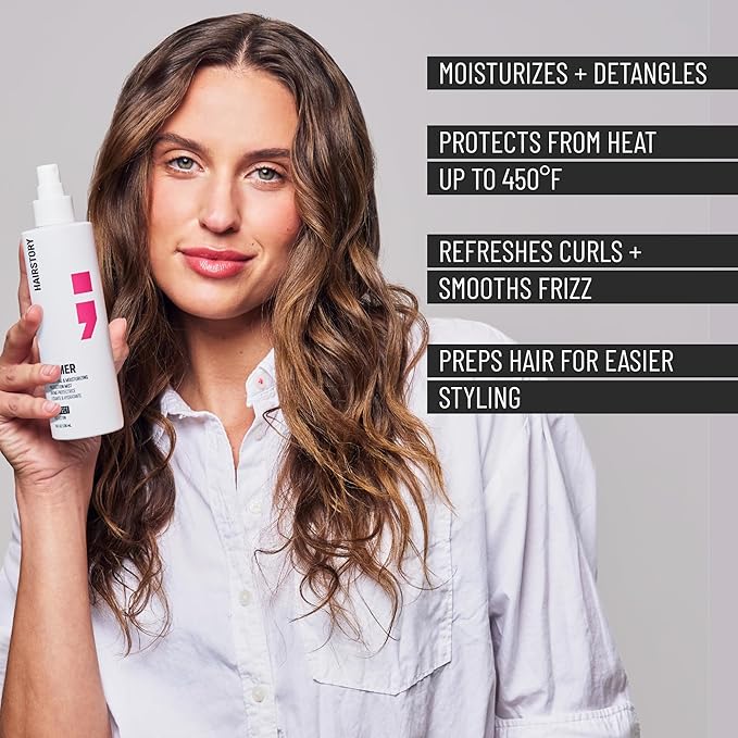 Hairstory Primer, Smoothing And Moisturizing Protection Mist for All Hair Types, Smoothing Detangler, Heat, Humidity & UV Protectant, 8oz
